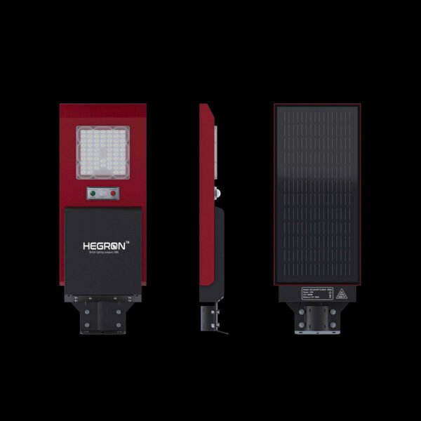 Solar-powered LED street light by Hegron with integrated panel and battery